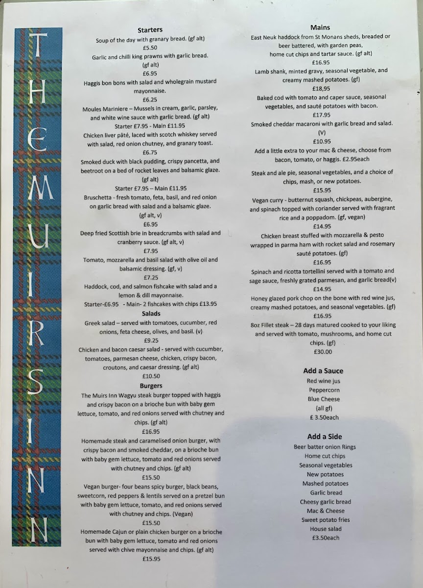 The Muirs Inn Menu - Image 1